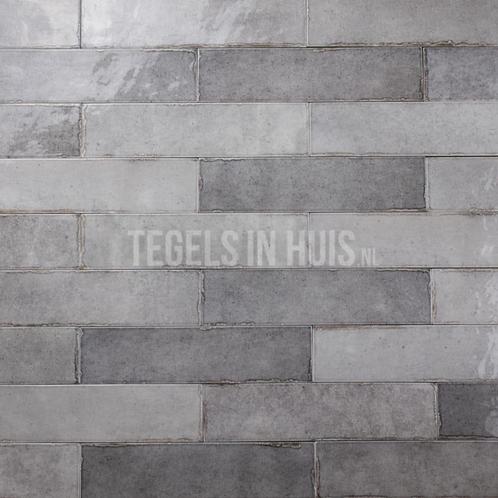 Wandtegel tribe 6x24,6 cm handvorm glans grijs verouderd, Doe-het-zelf en Verbouw, Tegels, Wandtegels, Nieuw, 10 m² of meer, Keramiek