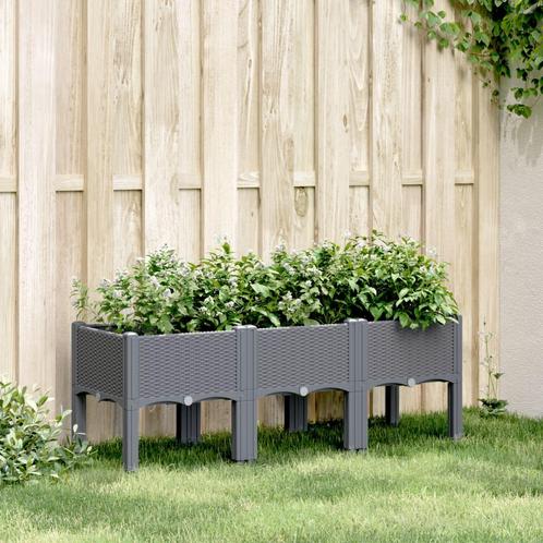 vidaXL Plantenbak met poten 120x40x42 cm polypropeen grijs, Tuin en Terras, Bloembakken en Plantenbakken, Nieuw, Kunststof, Verzenden