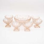 Roze Glazen 7-delig Art Deco Dessertset, Antiek en Kunst, Antiek | Glas en Kristal, Ophalen