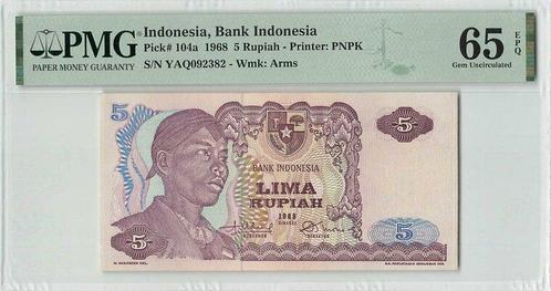1968 Indonesia P 104a 5 Rupiah Pmg 65 Epq, Postzegels en Munten, Bankbiljetten | Europa | Niet-Eurobiljetten, Verzenden