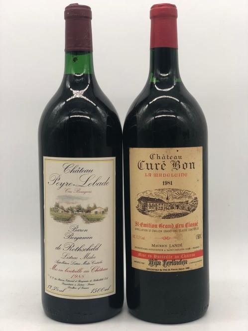 Mixed lot of 2 x 150cl (Magnum) red Bordeaux  80s (rood), Verzamelen, Wijnen, Frankrijk, Rode wijn, Nieuw, Ophalen of Verzenden