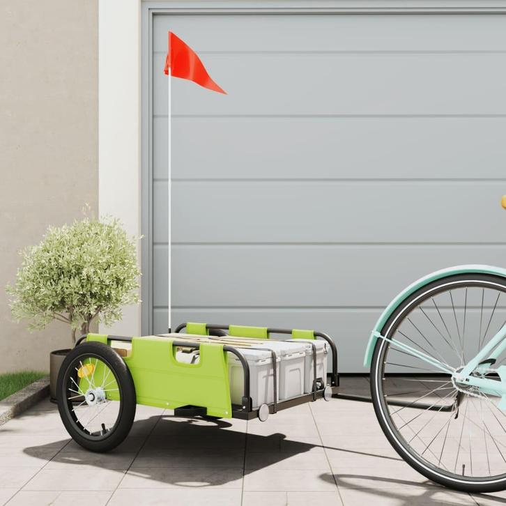 vidaXL Fietstrailer oxford stof en ijzer groen, Fietsen en Brommers, Fietsaccessoires | Aanhangers en Karren, Nieuw, Verzenden