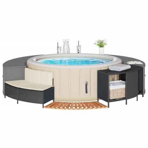 vidaXL Hottub-ombouw poly rattan en massief acaciahout zwart, Tuin en Terras, Zwembad-toebehoren, Nieuw, Verzenden