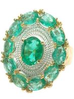 Zonder Minimumprijs - Ring - 9 kt. Geel goud, Zilver Smaragd, Sieraden, Tassen en Uiterlijk, Ringen, Nieuw