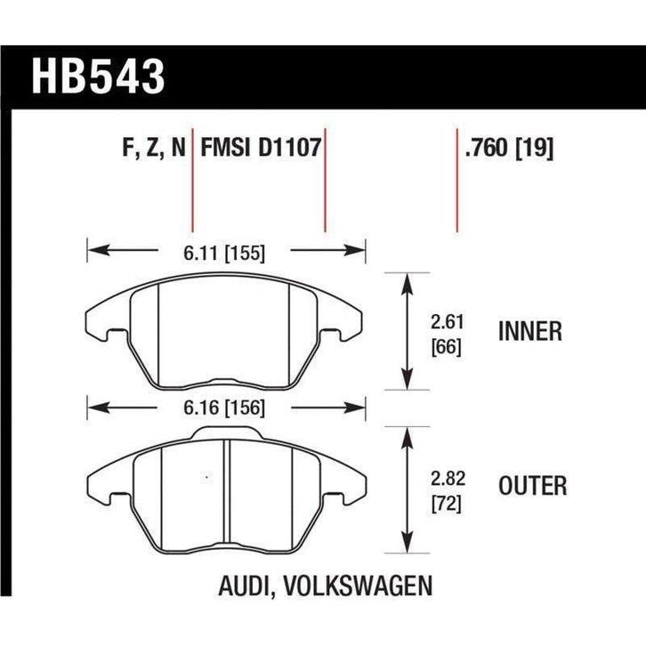 Hawk HP+ Street Brake Pads - KHB543N.760, Auto-onderdelen, Remmen en Aandrijving, Ophalen of Verzenden