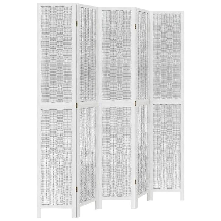 Kamerscherm Hout Wit 5 panelen | Gebruikt | 57% Korting, Huis en Inrichting, Woonaccessoires | Kamerschermen, Nieuw, Ophalen of Verzenden