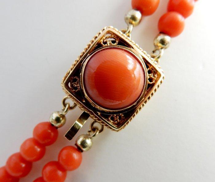 Halsketting - 14 karaat Geel goud Bloedkoraal - Bloedkoraal, Sieraden, Tassen en Uiterlijk, Kettingen