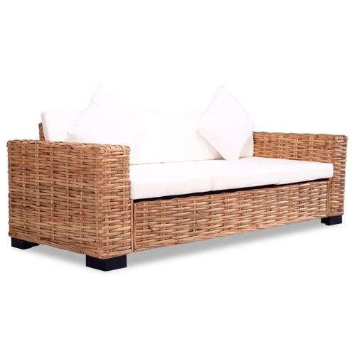 vidaXL 3-zitsbank natuurlijk rattan, Huis en Inrichting, Banken | Bankstellen, Nieuw, 150 tot 200 cm, Riet of Rotan, Driepersoons