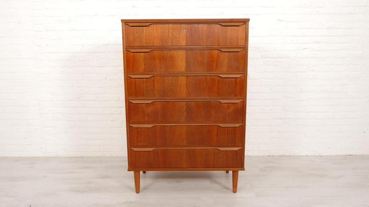 Vintage Deense ladekast | Teak | 6 lades | 121 cm, Huis en Inrichting, Kasten | Ladekasten, Ophalen of Verzenden