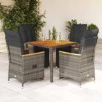 vidaXL 5-delige Bistroset met kussens poly rattan grijs, Tuin en Terras, Tuinsets en Loungesets, Verzenden, Nieuw, Rotan