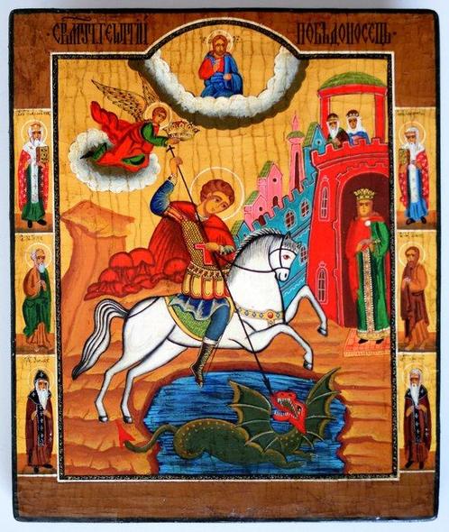 Icoon - Russisch-Orthodox icoon H. George, hout, tempera,, Antiek en Kunst, Antiek | Boeken en Bijbels
