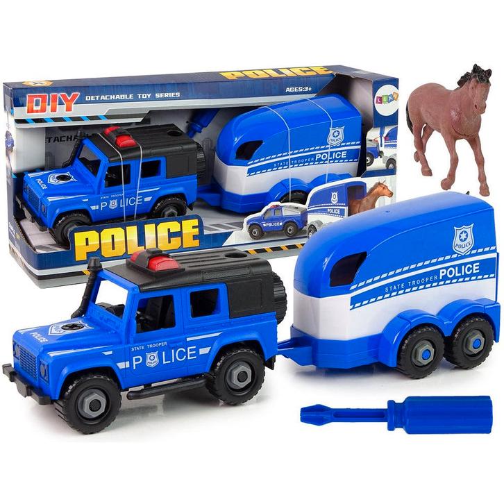 DIY Speelgoed politie terreinwagen met trailer en paard, Kinderen en Baby's, Speelgoed | Racebanen, Ophalen of Verzenden