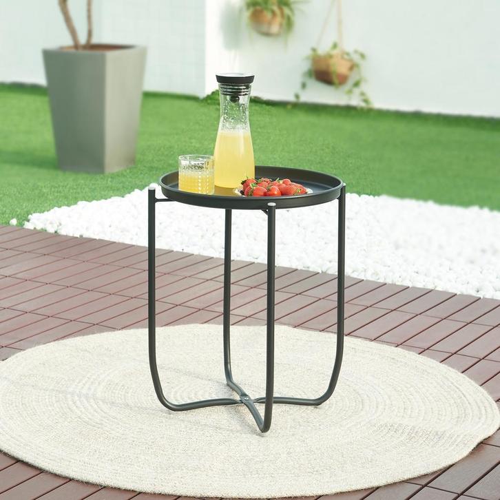 Tuintafel Sandefjord bijzettafel rond metaal 53xØ40 cm zwart, Huis en Inrichting, Tafels | Bijzettafels, Verzenden