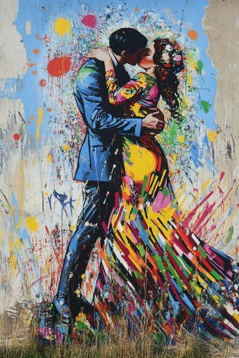 Dine Chanima (XX-XXI) - (XXL Giant) Golden Street Kiss, Antiek en Kunst, Kunst | Designobjecten