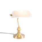 Klassieke notarislamp goud met opaal glas - Banker, Huis en Inrichting, Nieuw, Glas, Klassiek / Antiek, Minder dan 50 cm
