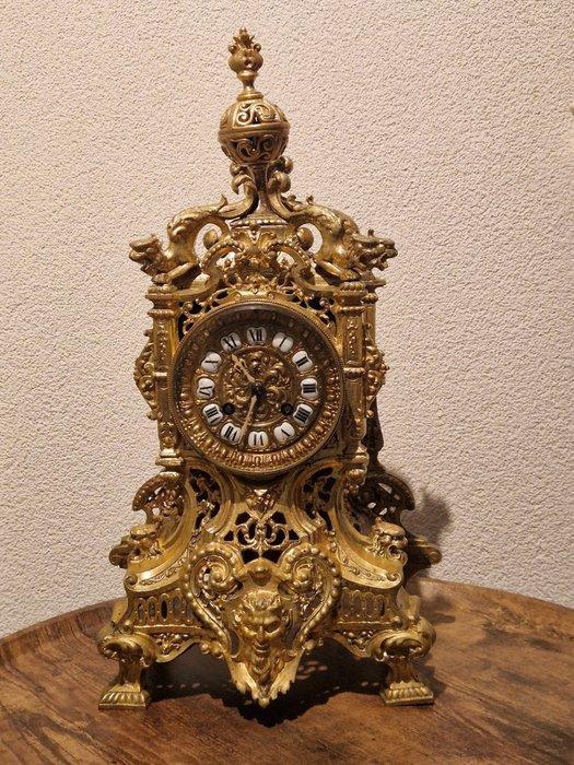 Pendule - Brons, Verchroomd, Verguld, Glas - 1850-1900, Antiek en Kunst, Antiek | Klokken