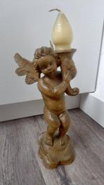 Snijwerk, Holzfigur -  Engel mit Kerzenhalter - 21 cm - Hout, Antiek en Kunst