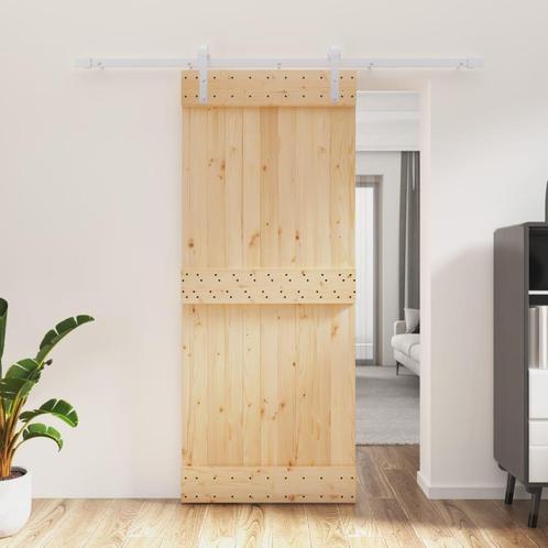 vidaXL Schuifdeur met beslag 85x210 cm massief grenenhout, Doe-het-zelf en Verbouw, Deuren en Horren, Nieuw, Verzenden