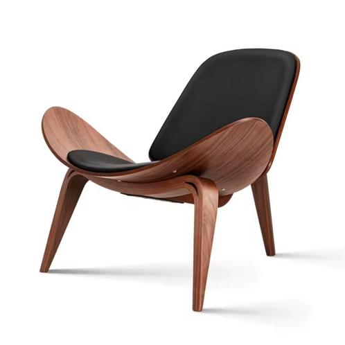 Nordic Shell Designer Stoel - Schelpstoel Notenhout 82x92cm, Huis en Inrichting, Stoelen, Eén, Zwart, Nieuw, Hout, Verzenden