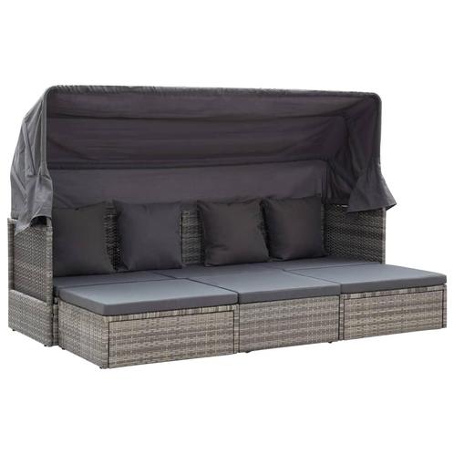 vidaXL Tuinbed met luifel poly rattan gemengd grijs, Tuin en Terras, Ligbedden, Nieuw, Verzenden