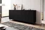 Meubella Dressoir mat zwart 200 cm - Kast 4 deuren, Verzenden, Nieuw, 25 tot 50 cm, Modern