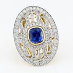 [GRS Certified] - (Blue Sapphire) 2.35 Cts - (Diamond) 1.09, Sieraden, Tassen en Uiterlijk, Antieke sieraden