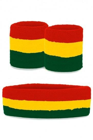 Zweetband set Carnaval rood/geel/groen, Hobby en Vrije tijd, Feestartikelen, Nieuw, Ophalen of Verzenden