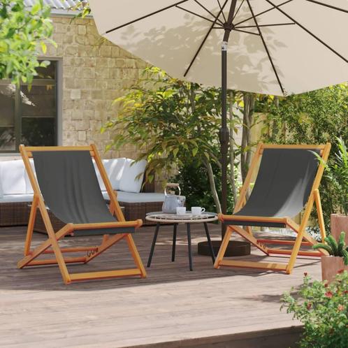 vidaXL Strandstoelen 2 st inklapbaar stof grijs, Tuin en Terras, Tuinstoelen, Nieuw, Verzenden