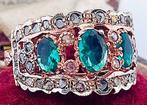 Zonder Minimumprijs - Ring - 9 kt. Roségoud, Zilver Smaragd, Sieraden, Tassen en Uiterlijk, Ringen, Nieuw