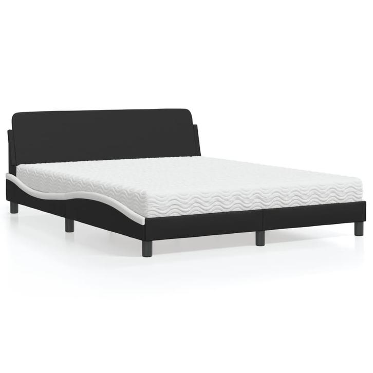vidaXL Bed met matras Dover kunstleer zwart en wit 160x200, Huis en Inrichting, Slaapkamer | Bedden, 160 cm, 200 cm, Zwart, Tweepersoons