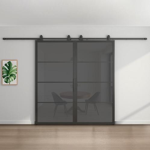 Dubbele stalen schuifdeur - 4 Vlaks - Rook glas, Doe-het-zelf en Verbouw, Kozijnen en Schuifpuien, Inclusief glas, Nieuw, Metaal
