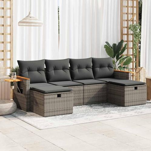 vidaXL 6-delige Loungeset met kussens poly rattan grijs, Tuin en Terras, Tuinsets en Loungesets, Loungeset, Nieuw, Rotan, Verzenden