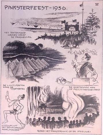 Het Pinksterfeest in 1936 op spotprent (lijst optie) beschikbaar voor biedingen