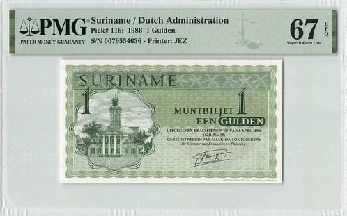 1986 Suriname P 116i 1 Gulden Pmg 67 Epq, Postzegels en Munten, Bankbiljetten | Europa | Niet-Eurobiljetten, Verzenden