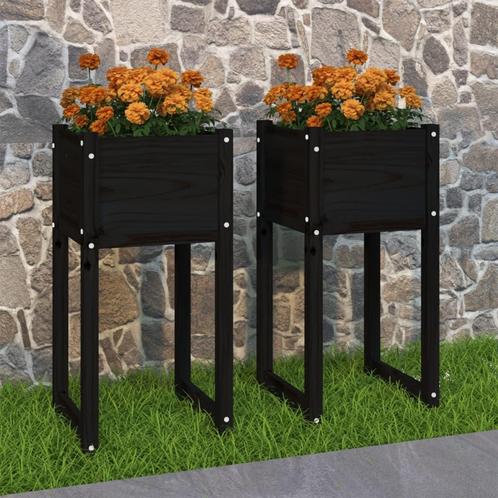 vidaXL Plantenbakken 2 st 40x40x81 cm massief grenenhout, Tuin en Terras, Bloembakken en Plantenbakken, Minder dan 60 cm, Nieuw