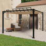 vidaXL Prieel met lamellendak 3x3 m stof en aluminium taupe, Tuin en Terras, Verzenden, Nieuw