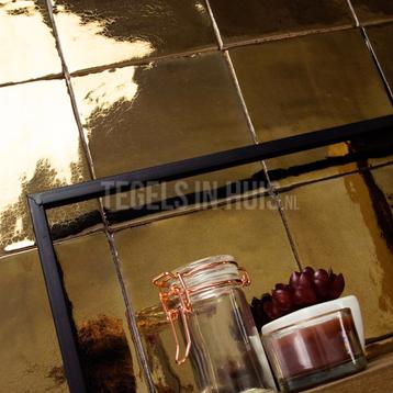 Handvorm wandtegel goud glans craquelé 13x13 wandtegel beschikbaar voor biedingen