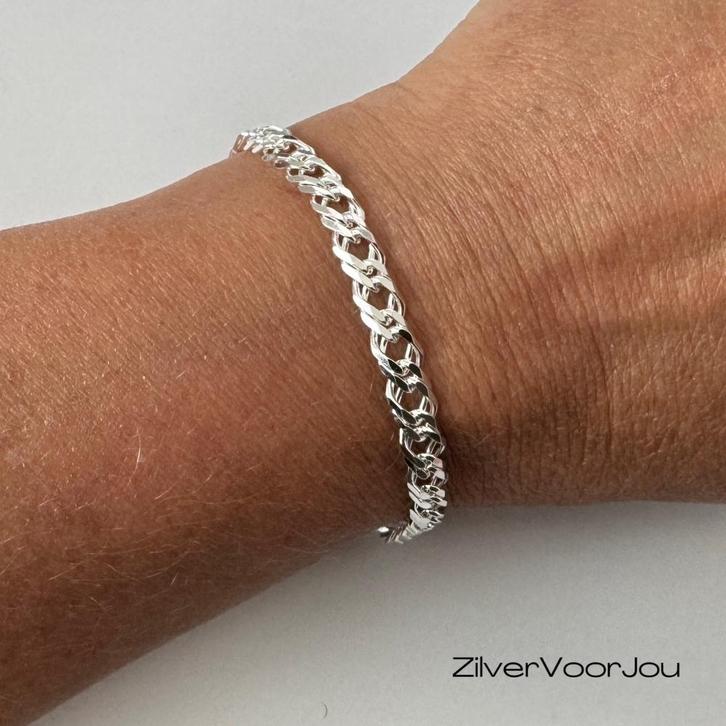 Zilveren dubbele gourmet schakel armband 6.7 mm, Sieraden, Tassen en Uiterlijk, Armbanden, Nieuw, Verzenden