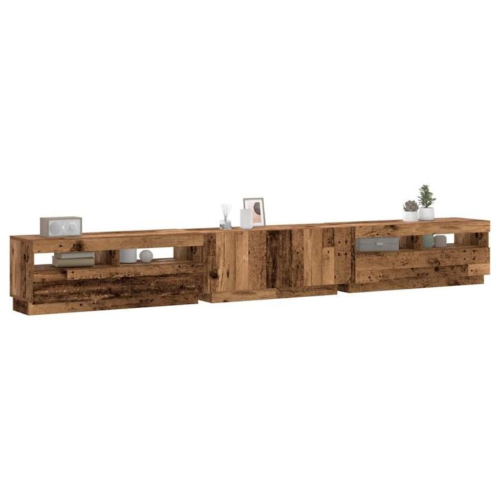vidaXL Tv-meubel met LED 300x35x40 cm bewerkt hout oud hout, Huis en Inrichting, Kasten | Televisiemeubels, Nieuw, Overige houtsoorten