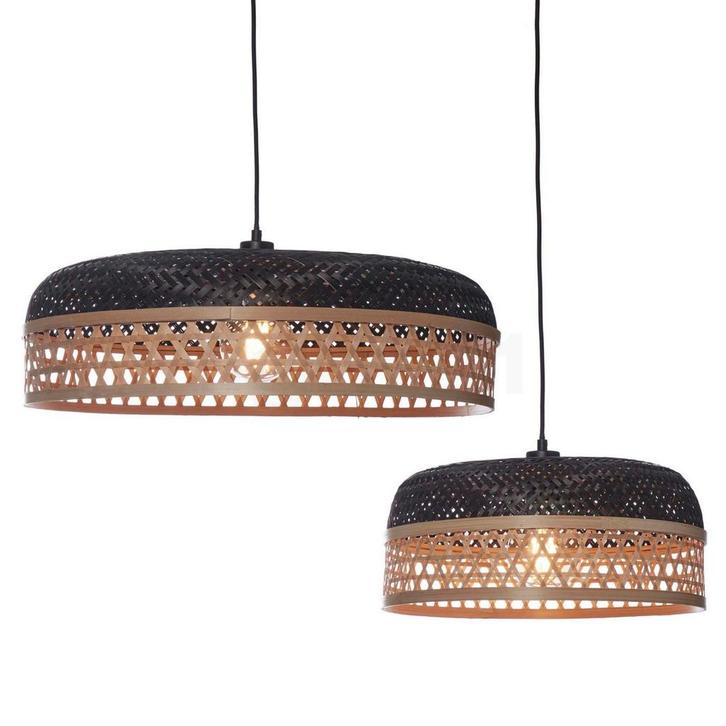 Good & Mojo Ubud Hanglamp 2-lichts, natuur/zwart, Huis en Inrichting, Lampen | Hanglampen, Nieuw, Verzenden