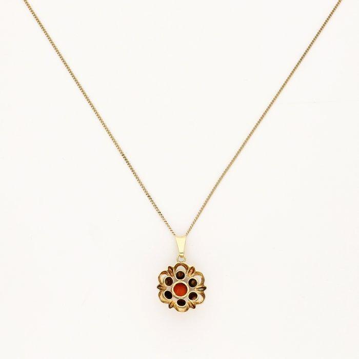 Ketting met hanger - 14 karaat Geel goud Bloedkoraal, Sieraden, Tassen en Uiterlijk, Antieke sieraden
