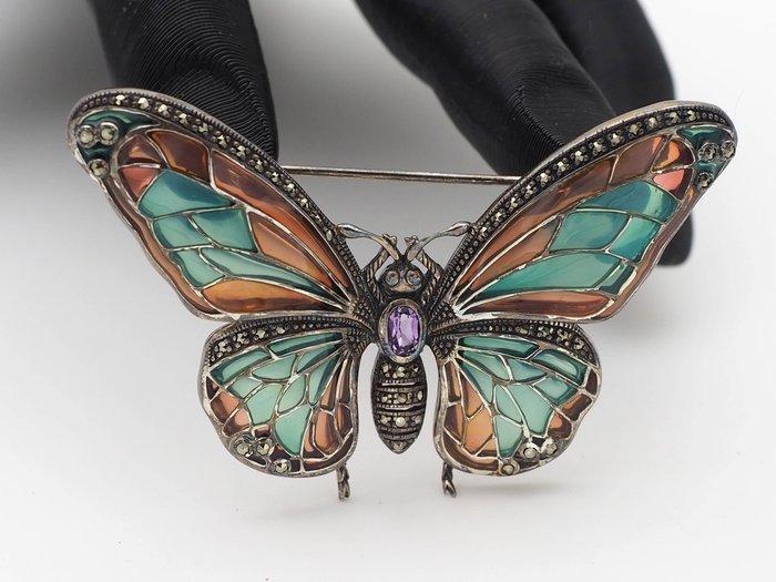 Zonder minimumprijs - Broche Zilver Amethist - 925, Sieraden, Tassen en Uiterlijk, Antieke sieraden