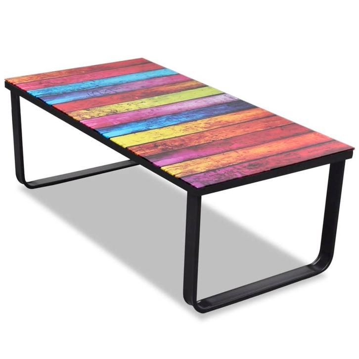 vidaXL Salontafel met regenboog-print glazen tafelblad, Huis en Inrichting, Tafels | Salontafels, Nieuw, 50 tot 100 cm, Glas, Minder dan 50 cm