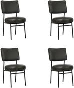 Set van 4 Donkergrijze leren moderne retro eetkamerstoelen -, Huis en Inrichting, Stoelen, Nieuw, Vier, Leer, Ophalen of Verzenden