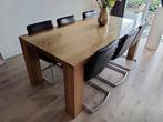 Fisic eikenhouten eettafel + 6 stoelen van catania leren, Ophalen, Gebruikt, Eikenhout, 50 tot 100 cm