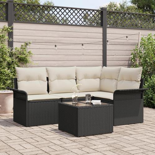 vidaXL 4-delige tuinsofa set met kussens bruin poly rattan, Tuin en Terras, Tuinsets en Loungesets, Nieuw, Rotan, Verzenden