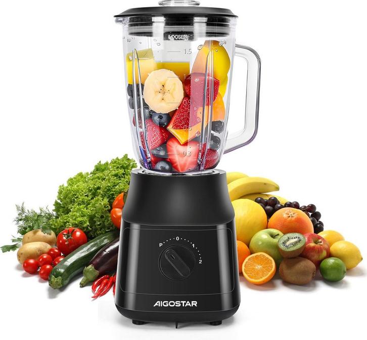 Blender - Smoothie Maker - Glazen kan - 1,5L - 600W - Zwart, Huis en Inrichting, Overige Huis en Inrichting, Nieuw, Verzenden