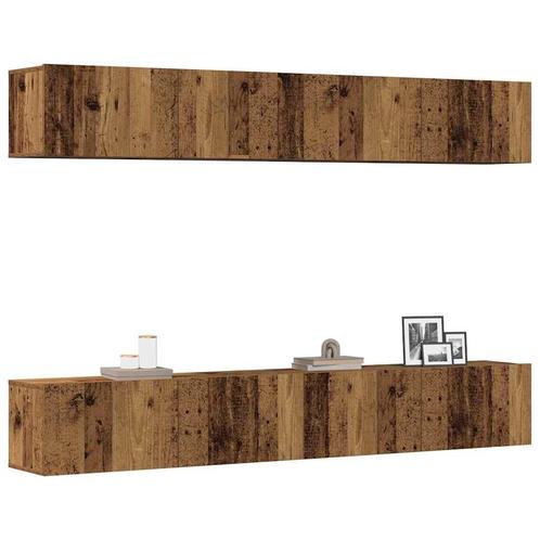 vidaXL 4-delige wand-tv-meubelset van oud hout, 100x30x30 cm, Huis en Inrichting, Kasten | Televisiemeubels, Nieuw, Overige houtsoorten