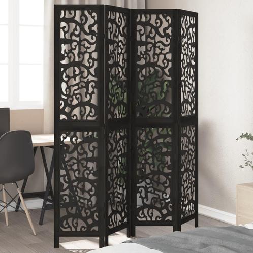vidaXL Kamerscherm met 4 panelen massief paulowniahout zwart, Huis en Inrichting, Woonaccessoires | Kamerschermen, Nieuw, Verzenden