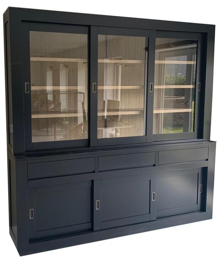 Buffetkast Enschede zwart met eiken interieur 220cm, Huis en Inrichting, Kasten | Buffetkasten, Ophalen of Verzenden